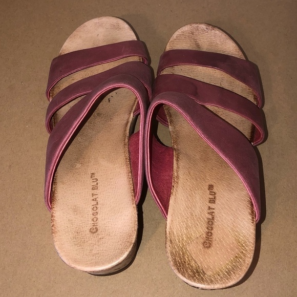CHOCOLAT BLU Morgan Wedge Sandals Women's Size 7.5 Triple Band Leather Platform - Picture 4 of 10